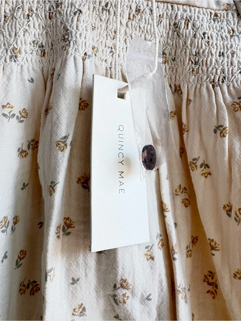 Quincy Mae Cream Romper with Tiny Gold Floral Print